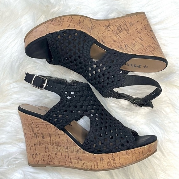 Mudd Black Lattice Slingback Cork Wedges Platform Heels Size 8 - Picture 4 of 9
